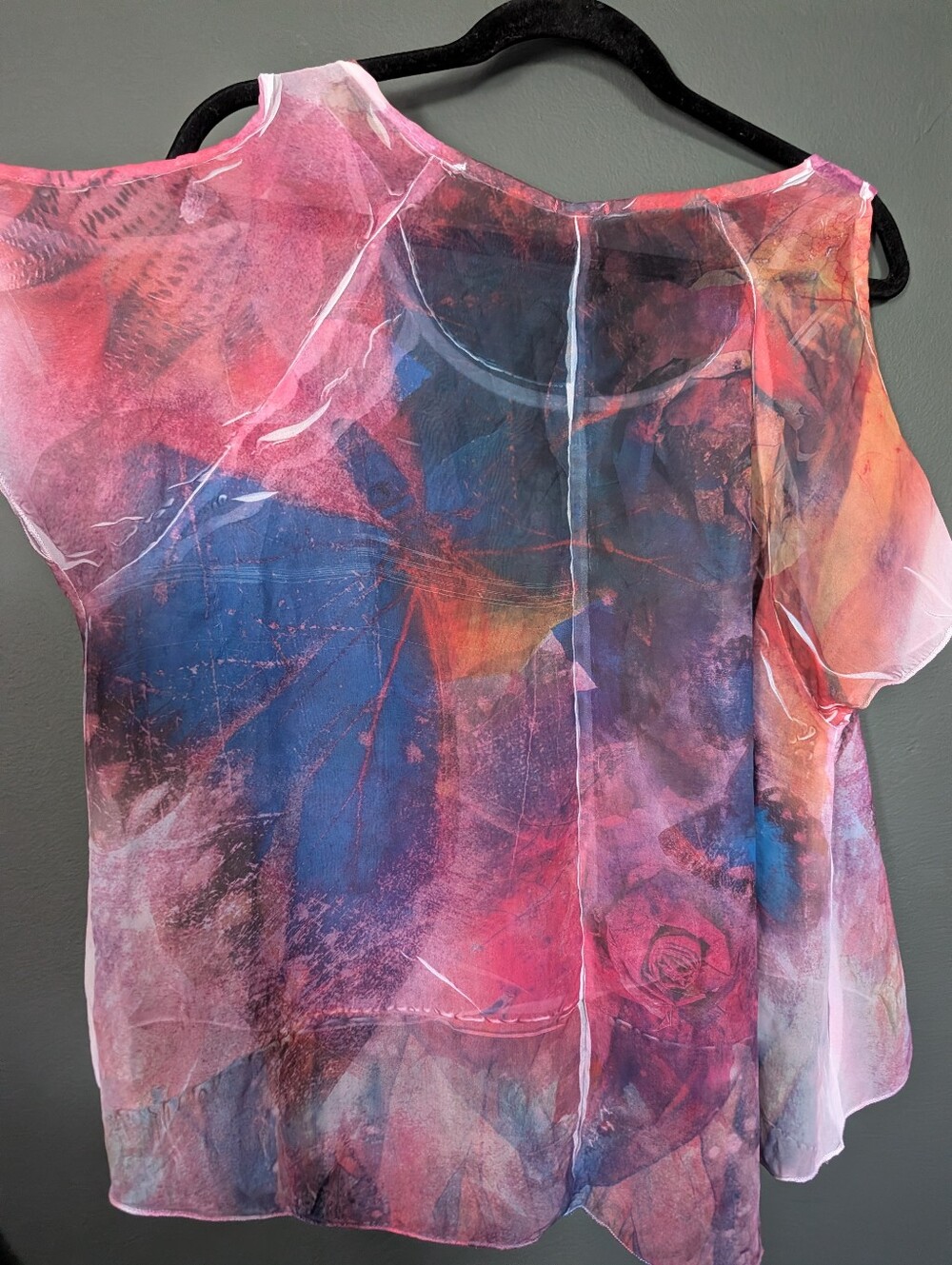 Charlotte Russe Sheer Cold-Shoulder Blouse With Pink and Blue Butterfly's 0065 - Picture 5 of 5